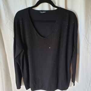 ROZ & ALI Beaded V-Neck Sweater Black XL Petite Excellent Condition